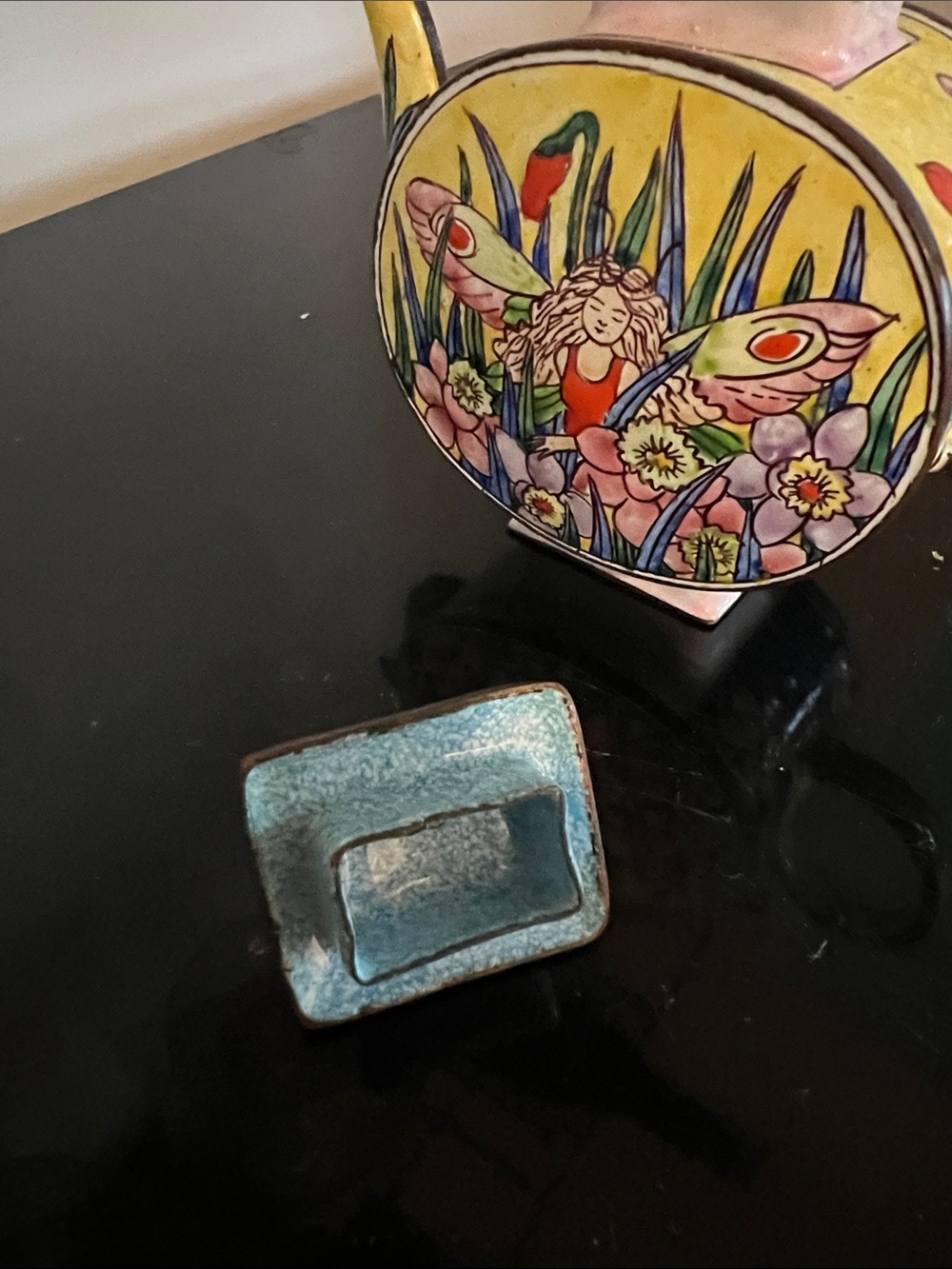 Hand-Painted Enamel Yellow Floral Fairy Mini Teapot - Picture 3 of 4